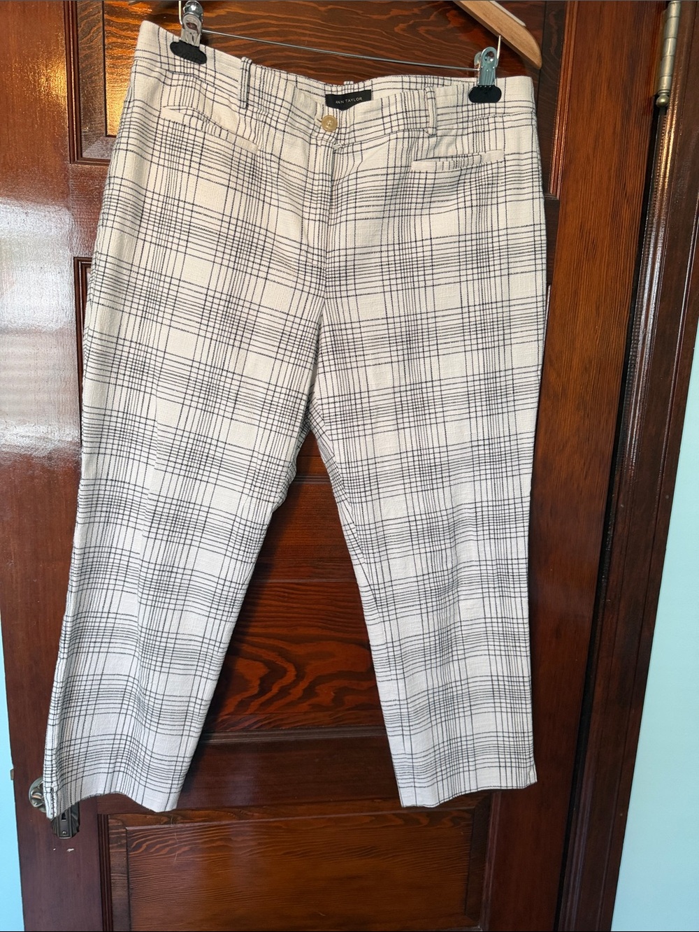 Ann Taylor Plaid Trousers - Black & Cream, size 12